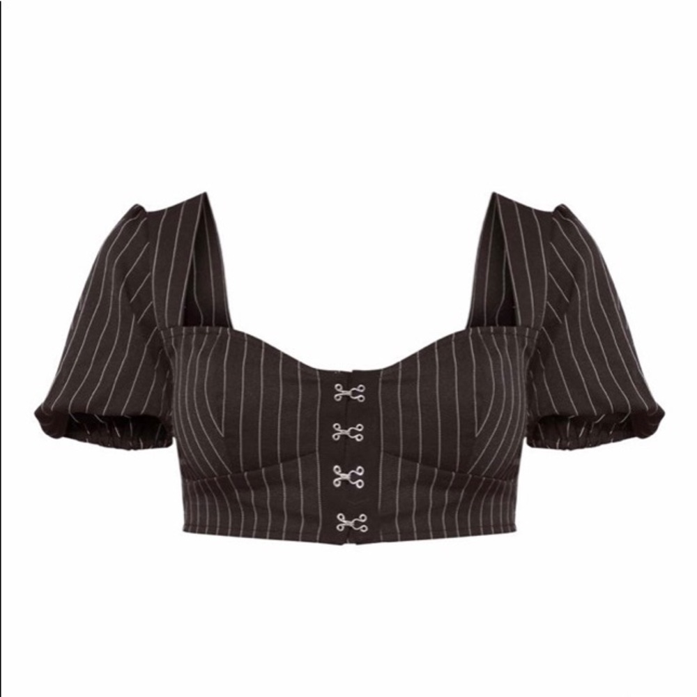 (Brand new) Black Pinstripe Puff Sleeve Crop Top